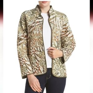 Alfred Dunner Green Coral Quilted Jacket Size 16 Cottagecore Coastal Grandma